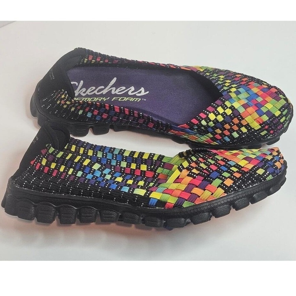 Skechers EZ Flex 2 Delphi Woven Rainbow Multicolor Slip-On Flats - Size 7